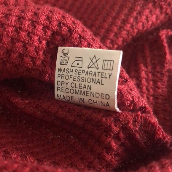 Dark Red Waffle Knit V-Neck Sweater - Picture 8 of 10